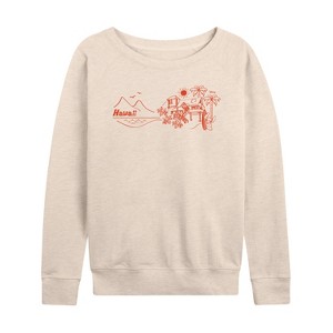 Women's - Disney - Stitch Hawaii Lightweight French Terry Wide Neck Long Sleeve Graphic Shirt - 1 of 4