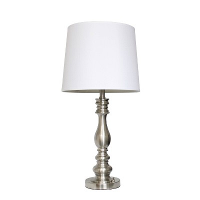 Brushed Steel and White 3-Piece Classic Lamp Set