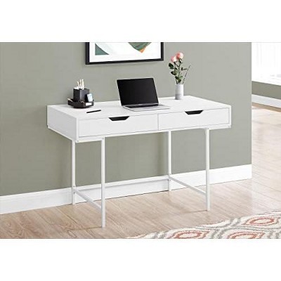 White Wood Home Office Desk with Drawers
