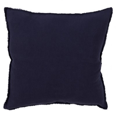 Blue Grey Frayed Ruffled Linen Down Filled Throw Pillow