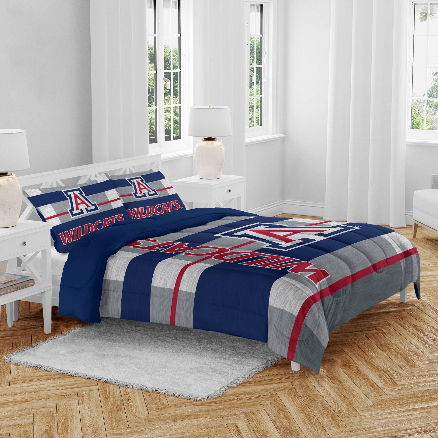 Постельное бельё NCAA Arizona Wildcats Heathered Stripe Queen Bedding Set in a Bag - 3pc, цвет: Полосатый — фото 1