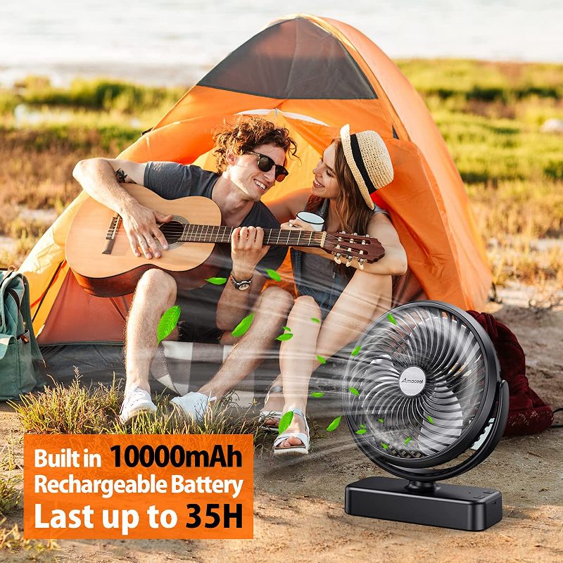 Panergy 10000mAh Battery Operated Camping Fan with LED Light-7 inch USB Fan with Hanging Hook for Tent Car RV Hurricane Emergency Outage - Black, 2 of 7