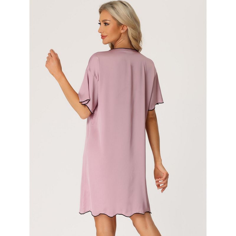 cheibear Women's Satin Short Sleeve Sleepshirt Button Down Pajama Nightgown, 3 of 6