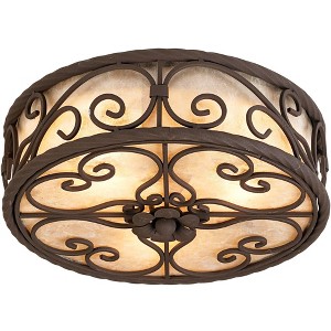 John Timberland Natural Mica Rustic Ceiling Light Flush Mount Fixture 12" Wide Dark Walnut Scroll 3-Light Drum Shade for Bedroom Kitchen Living Room - 1 of 4