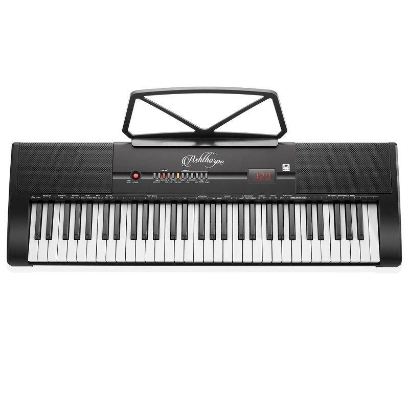 Ashthorpe 61-Key Digital Electronic Keyboard Piano with Light Up Keys, Portable Beginner Kit with Adjustable Stand, Stool, Headphones & Microphone, 3 of 8