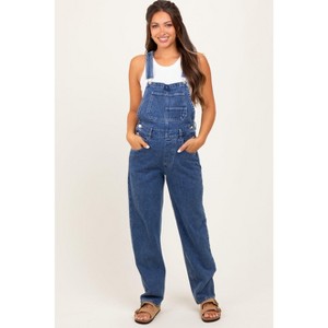 Pinkblush Blue Wash Rolled Cuff Maternity Denim Overalls - 1 of 4