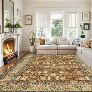 Machine Washable Boho Area Rug - Ultra-Thin Low Pile Carpet, Lightweight Indoor Rug, Non Slip Floral Rug for Living Room, Bedroom, Dining Room - 1 of 4