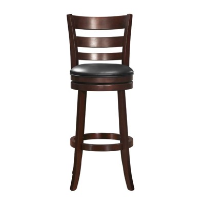 Cherry Wood Swivel Bar Stool with Black Leather Seat