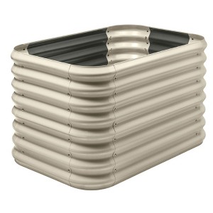 Stratco Double Raised Corrugated Galvanized Steel Metal Outdoor Decor Garden Bed Planter Box with 15 Cubic Feet Capacity, 41 x 28 x 24 Inches, Beige - 1 of 4