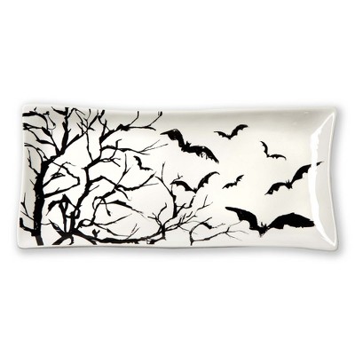 tag Spellbound Black Ceramic Rectangular Platter for Halloween Serving 15x7 inches Dishwasher Safe