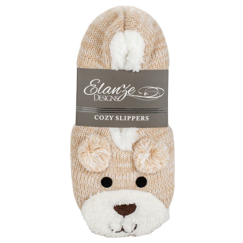 Elanze Designs Brown Puppy Dog Womens Animal Cozy Indoor Plush Lined Non Slip Fuzzy Soft Slipper - Small, 3 of 7