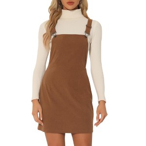 INSPIRE CHIC Women's Adjustable Strap Pinafore Bib Corduroy Overalls Floral Dress - 1 of 4