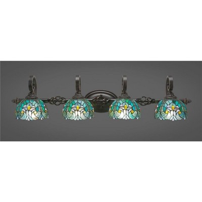Toltec Lighting Elegante 4 - Light Vanity in  Dark Granite with 7" Turquoise Cypress Art Glass Shade