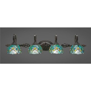Toltec Lighting Elegante 4 - Light Vanity in  Dark Granite with 7" Turquoise Cypress Art Glass Shade - 1 of 1