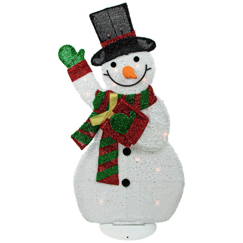Northlight 32" Lighted Waving Snowman in Striped Scarf Outdoor Christmas Decor, 1 of 8