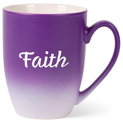 Elanze Designs Faith Two Toned Ombre Matte Purple and White 12 ounce Ceramic Stoneware Coffee Cup Mug
