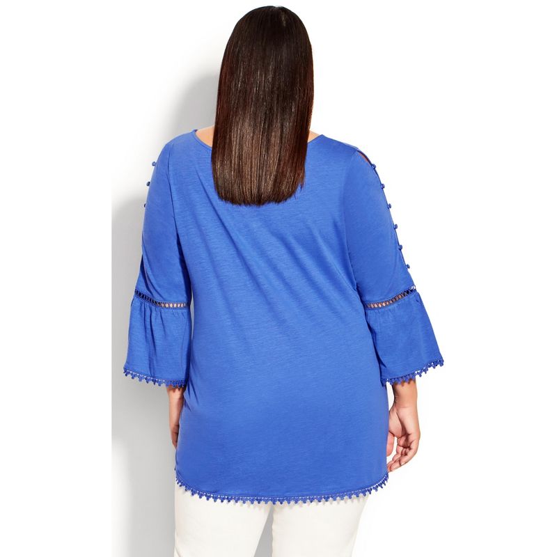 Women's Plus Size Crochet Split Sleeve Top - dazzling blue | EVANS, 3 of 8
