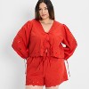 Women's Long Sleeve Eyelet Tie-Front Poplin Blouse - Future Collective - 3 of 3