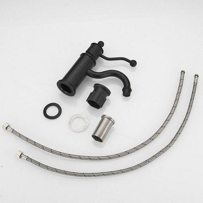 Matte Black Single-Handle Low-Arc Bathroom Faucet with Metal Drain