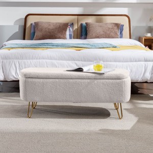 Modern Faux Fur End Of Bed Bench With Gold Legs,Padded Hallway Storage Bench,Storage Ottoman Bench For Living Room Bedroom-Cuddlewood - 1 of 4