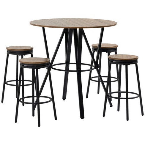 Homcom 5 piece Bar Table And Chairs Set With Swivel Seat Industrial Round Kitchen Table And 4 Bar Stools For Pub Dining Room Light Brown Target