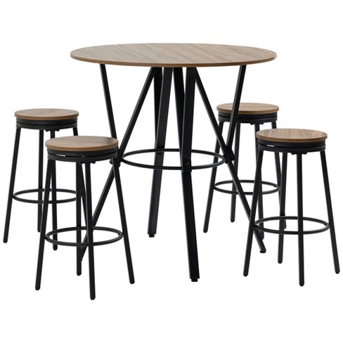 Homcom 5-Piece Bar Table And Chairs Set With Swivel Seat, Industrial Round  Kitchen Table And 4 Bar Stools For Pub, Dining Room, Light Brown : Target
