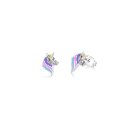 Chanteur Hypoallergenic Kids Jewelry Accessories Unicorn Enamel CZ White Gold Palladium Plating Stud Earrings Surgical Titanium Posts