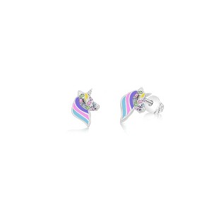 Chanteur Hypoallergenic Kids Jewelry Accessories Unicorn Enamel CZ White Gold Palladium Plating Stud Earrings Surgical Titanium Posts - 1 of 1