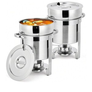 Coucheta Stockpot 2-Piece Set - Stainless Steel Round Stockpot with Grooved Lid and Fuel Rack, Commercial Warmer for Buffets, Events - 1 of 4