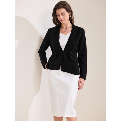 INSPIRE CHIC Women's Collarless Long Sleeve One Button Blazer Black Large — фото 2