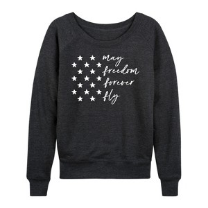 Women's - Instant Message - May Freedom Fly Forever Lightweight French Terry Wide Neck Long Sleeve Graphic Shirt - 1 of 4
