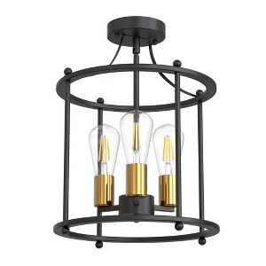 YANSUN 13 in. 3-Light Black Farmhouse Semi Flush Mount Ceiling Light Fixture, Vintage Ceiling Mount for Dining Room and Hallway - 1 of 1