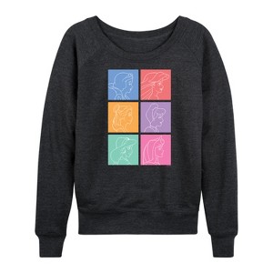 Women's - Disney Princess - Princess Grid Lightweight French Terry Wide Neck Long Sleeve Shirt - 1 of 4