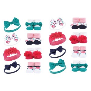 Hudson Baby Infant Girl 16Pc Headband and Socks Giftset, Bright Pink Floral, One Size - 1 of 2