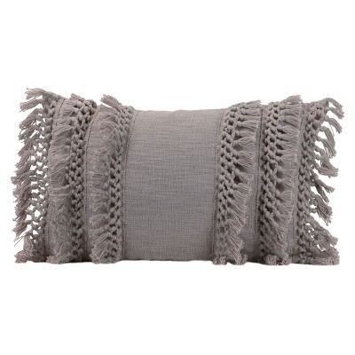 Gray Hand Woven 14x22" Decorative Cotton Throw Pillow with Hand Braided Tassels - Foreside Home & Garden