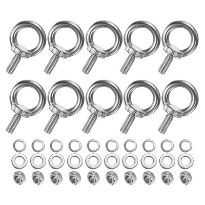 Unique Bargains Stainless Steel Durable Rust-Resistant Eyebolts with Nuts Washers Male Screw for Fastening 10 Pcs