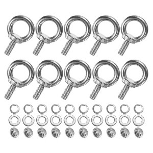 Unique Bargains Stainless Steel Durable Rust-Resistant Eyebolts with Nuts Washers Male Screw for Fastening 10 Pcs - 1 of 4