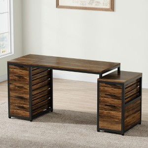Resenkos Computer Desk, Office Desk, Study Desk,63" Computer Desk, Study Writing Table with File Cabinet and Storage Drawers,Brown - 1 of 4