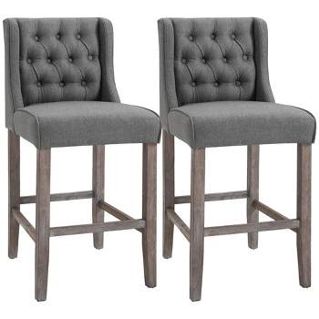 HOMCOM 26.25" Counter Height Bar Stools Set of 2, Tufted Wingback Armless Upholstered Dining Chair with Rubber Wood Legs