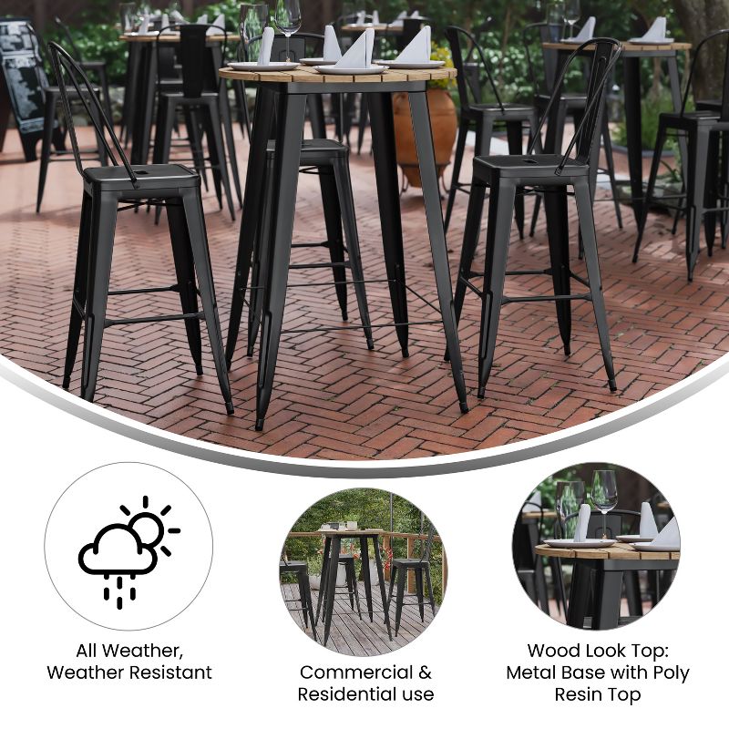 Emma and Oliver Indoor/Outdoor Bar Top Table, 30" Round All Weather Poly Resin Top with Steel base, 5 of 11