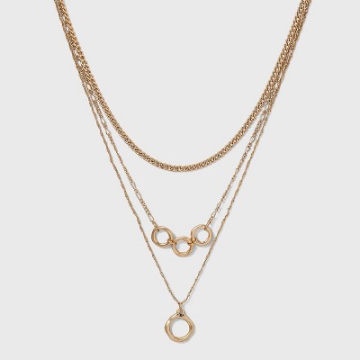 Worn Gold Layered Chain Necklace - Universal Thread™ Gold