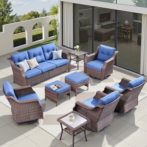 Buenhomino 9PCS Patio Furniture Set, Outdoor Wicker Sofa with Swivel Rocking Chairs Set of 4, Ottomans,Thick Cushions,Rattan Conversation Set - 1 of 4
