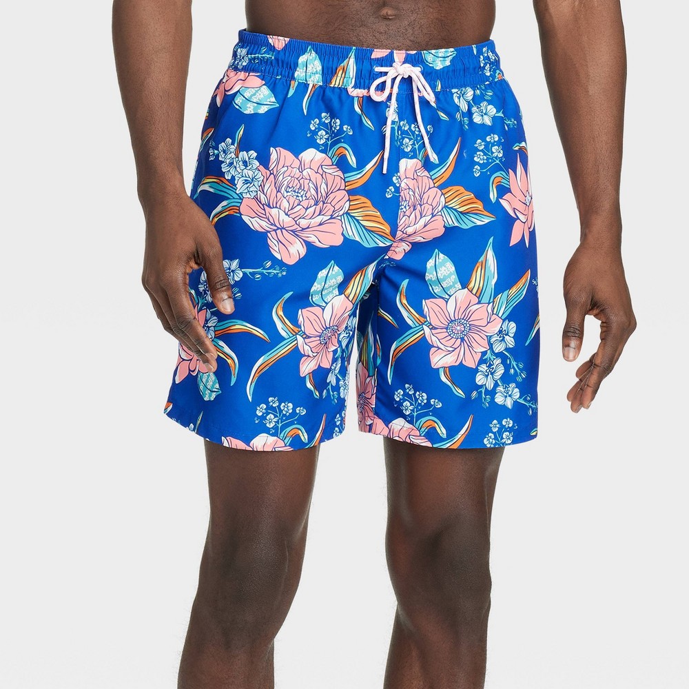 Men's 7" E-Waist Floral Print Swim Shorts - Goodfellow & Co™ Blue XXL