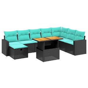 vidaXL 9 Piece Patio Sofa Set with Cushions Poly Rattan - Black without storage - 1 of 4