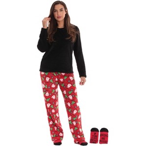 Just Love Womens Plush Pajama Pant Set with Matching Socks  Fun, Cozy Sleepwear with Sayings - 1 of 4