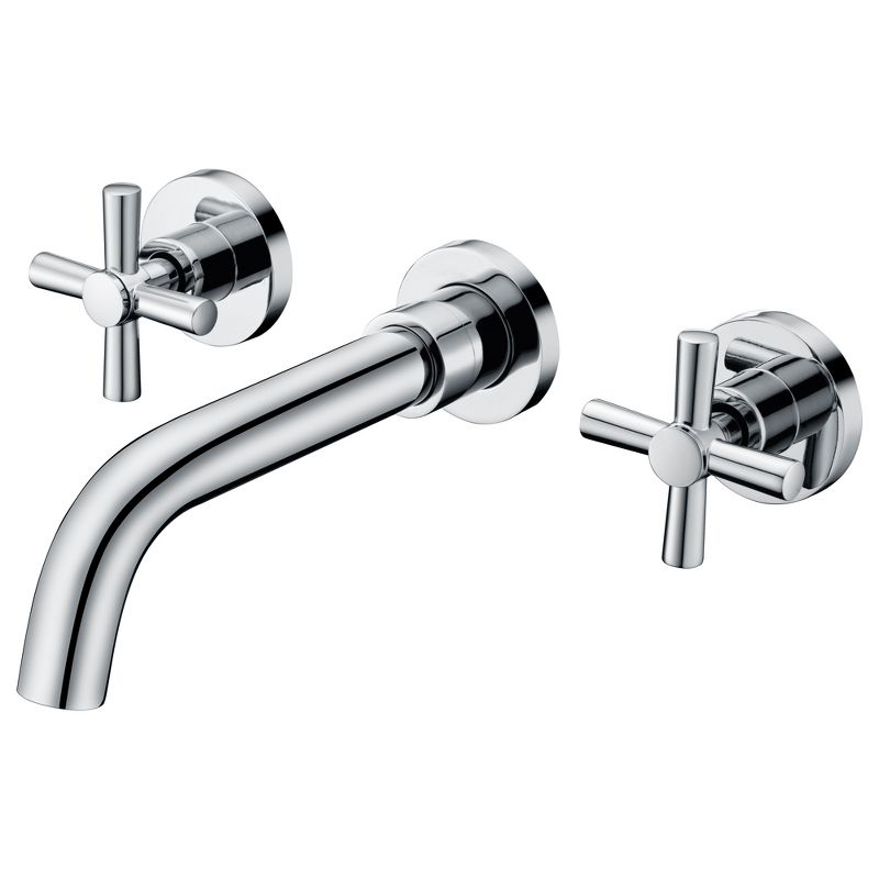 Sumerain Wall Mount Bathroom Faucet, Cross 2-Handle Chrome Finish, Brass Rough-in Valve Included, 1 of 7