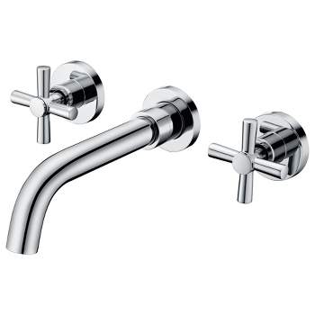Sumerain Wall Mount Bathroom Faucet, Cross 2-Handle Chrome Finish, Brass Rough-in Valve Included