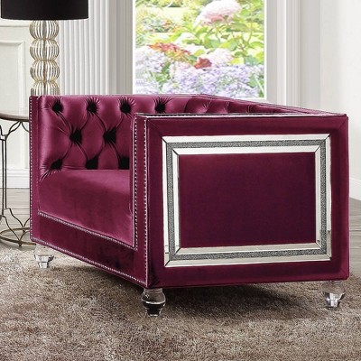Heibero Red Velvet and Wood Accent Chair