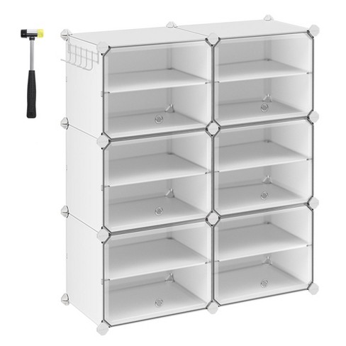 Songmics Shoe Rack 6 Cubes Shoe Organizer With Doors 24 Pair Plastic Shoe  Storage Cabinet White : Target