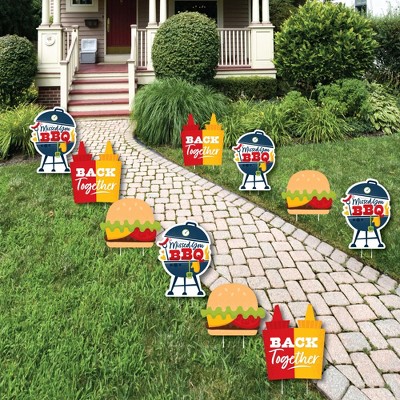 Big Dot of Happiness Missed You BBQ - Grill, Cheeseburger, Ketchup & Mustard Lawn Decor - Outdoor Backyard Summer Picnic Party Yard Decor - 10 Piece